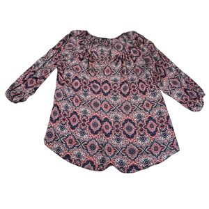 Sami & Jo Top‎ Plus Womens 2X Pullover Tunic 3/4 Sleeves Boho Attached Chain